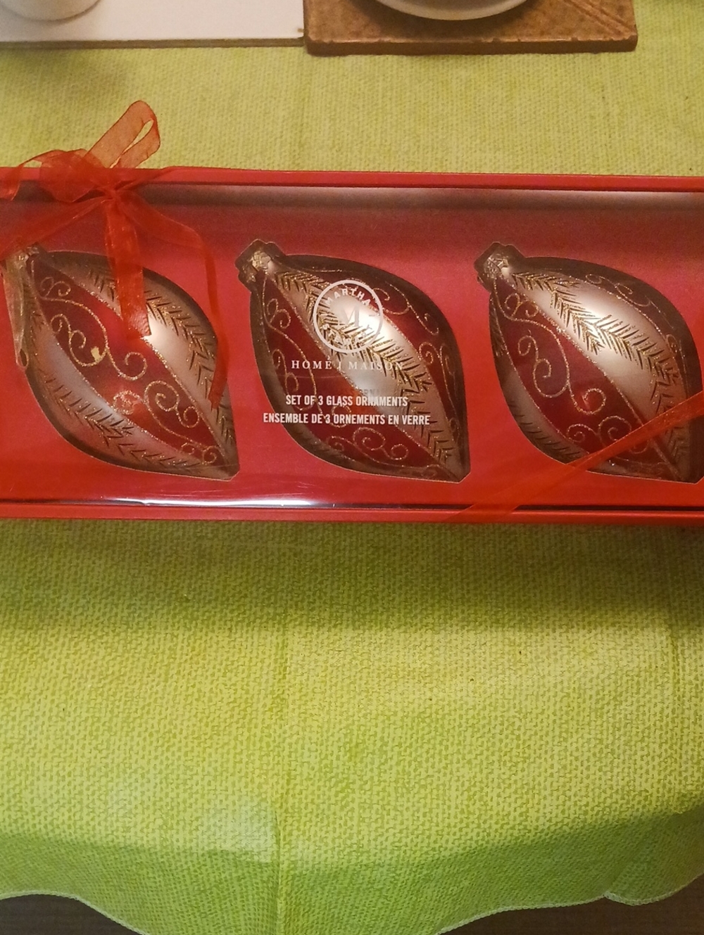 Martha Stewart Red Silver and Gold Glass Vintage Look Ornament Set 3